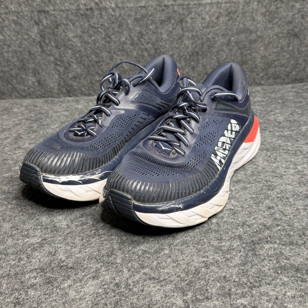 Hoka One One Bondi 7‎ Womens Navy Blue Coral Running Shoes Sneakers 1110519